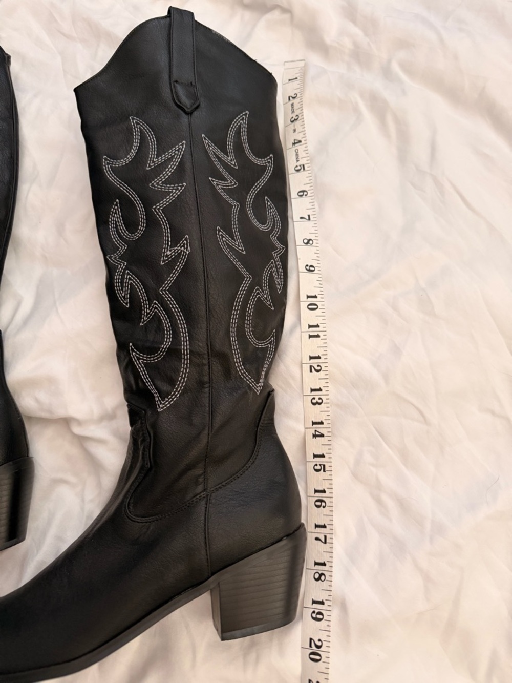 Black Western Knee-High Boots with Embroidered Detail - Picture 2 of 7